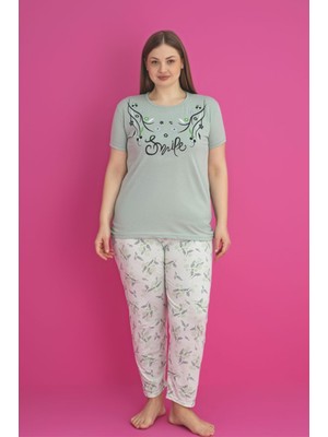 Farya Home X-Dreamy Büyük Beden Pamuklu Çiçekli Kısa Kollu Pijama Takımı