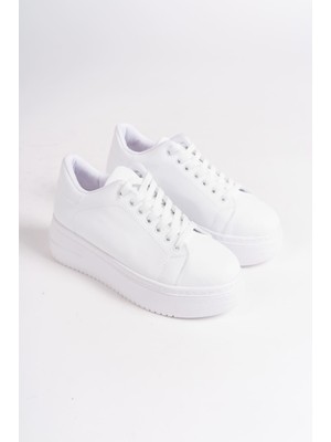 Lyon Bağcıklı Ortopedik Rahat Beyaz Kadın Sneaker - Beyaz