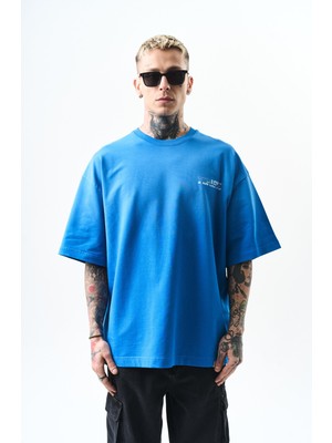 Respire Erkek Pegasus Baskılı Oversize T-Shirt Mavi