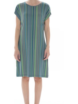 Asn Concept Lacivert Zıkzak Desenli Kadın Elbise( Büyük Beden Seçeneğiyle)