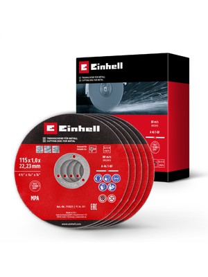 Orijinal Einhell 5 Parça İnce Metal Kesme Diski Seti, Ø 115 mm (1 mm Kalınlık, MPA Sertifikalı, Uzun Ömürlü, Hassas ve Düşük Çapaklı Kesimler, Avuç Taşlamalar için) - 49711521