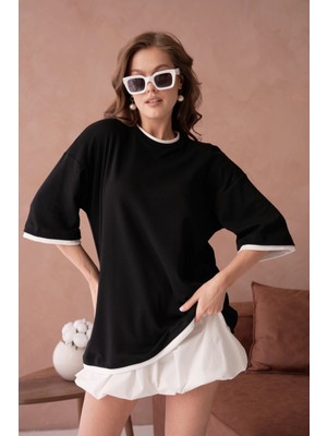 Bisiklet Yaka Kumaş Garnili Salaş Basic T-Shirt