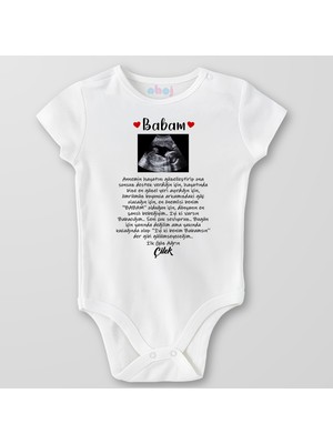 Ahoj Organik Pamuk Babam Ultrason Görüntülü Bebek Body Çıtçıtlı Zıbın Badi Kısa Kol