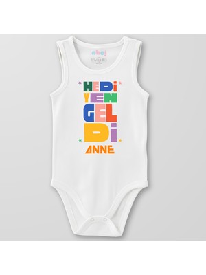Ahoj  Organik Pamuk Hediyen Geldi Anne Bebek Body Çıtçıtlı Zıbın Badi Kolsuz