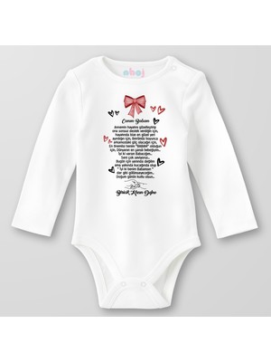 Ahoj  Organik Pamuk Canım Babam Kurdela ve Kalpli Bebek Body Çıtçıtlı Zıbın Badi Uzun Kol