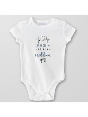 Ahoj  Organik Pamuk Babacığım Hazırlan Ben Geliyorum Bebek Body Çıtçıtlı Zıbın Badi Kısa Kol