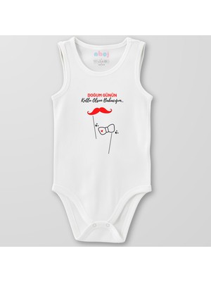 Ahoj  Organik Pamuk Doğum Günün Kutlu Olsun Babacığım Papyon Kalp Bebek Body Çıtçıtlı Zıbın Badi Kolsuz