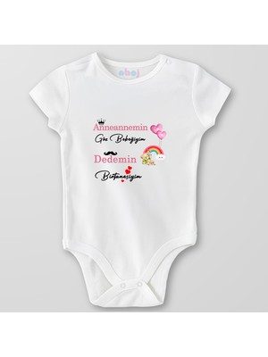 Ahoj  Organik Pamuk Anneannemin Göz Bebeğiyim Dedemin Birtanesi Bebek Body Çıtçıtlı Zıbın Badi Kısa Kol