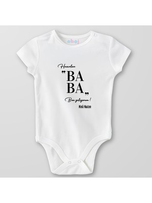 Ahoj  Organik Pamuk Hazırlan Baba Ben Geliyorum Bebek Body Çıtçıtlı Zıbın Badi Kısa Kol