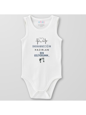 Ahoj  Organik Pamuk Babaanneciğim Hazırlan Ben Geliyorum Bebek Body Çıtçıtlı Zıbın Badi Kolsuz