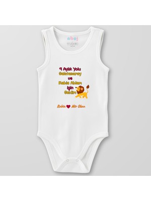 Ahoj  Organik Pamuk Aslanlı 9 Aylık Yolu Galatasaray Için Geldim Bebek Body Çıtçıtlı Zıbın Badi Kolsuz