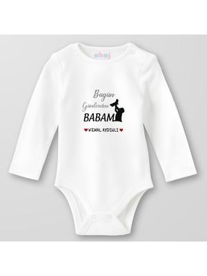 Ahoj  Organik Pamuk Bugün Günlerden Babam Bebek Body Çıtçıtlı Zıbın Badi Uzun Kol