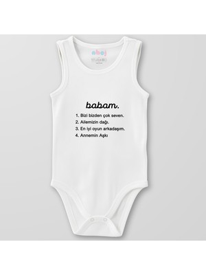 Ahoj  Organik Pamuk Babam Bizi Bizden Çok Seven Bebek Body Çıtçıtlı Zıbın Badi Kolsuz