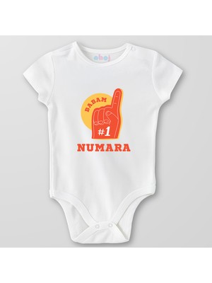 Ahoj  Organik Pamuk Babam Bir Numara Bebek Body Çıtçıtlı Zıbın Badi Kısa Kol