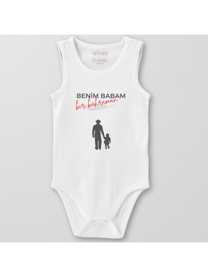 Ahoj  Organik Pamuk Benim Babam Bir Kahramandır Bebek Body Çıtçıtlı Zıbın Badi Kolsuz