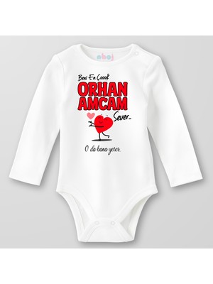 Ahoj  Organik Pamuk Beni En Çok Amcam Sever Bebek Body Çıtçıtlı Zıbın Badi Uzun Kol