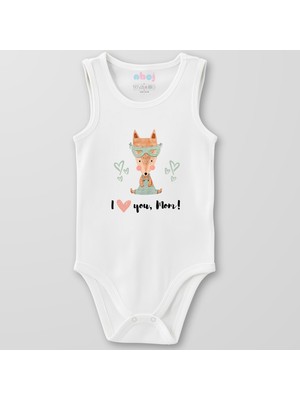 Ahoj  Organik Pamuk I Love You Mom Bebek Body Çıtçıtlı Zıbın Badi Kolsuz