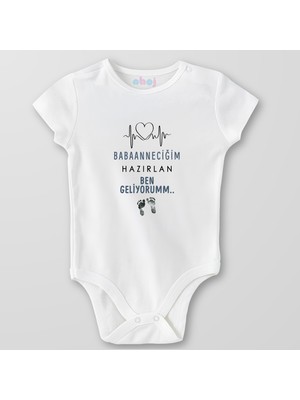 Ahoj  Organik Pamuk Babaanneciğim Hazırlan Ben Geliyorum Bebek Body Çıtçıtlı Zıbın Badi Kısa Kol