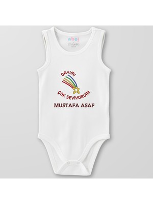 Ahoj  Organik Pamuk Dayımı Çok Seviyorumm Bebek Body Çıtçıtlı Zıbın Badi Kolsuz