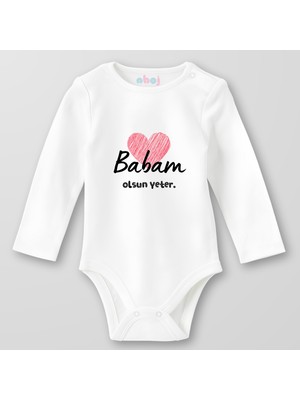 Ahoj  Organik Pamuk Babam Olsun Yeter Bebek Body Çıtçıtlı Zıbın Badi Uzun Kol