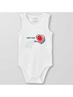 Ahoj  Organik Pamuk Moms Love Bebek Body Çıtçıtlı Zıbın Badi Kolsuz