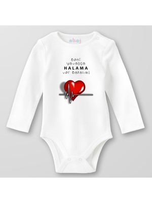 Ahoj  Organik Pamuk Beni Yavaşça Halama Ver Bakalım Bebek Body Çıtçıtlı Zıbın Badi Uzun Kol