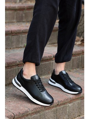 Alfeo Siyah Cilt Garantili Bağcıklı  Deri Ortopedik Taban Erkek Günlük Sneaker Spor Ayakkabı ALFEO-3721
