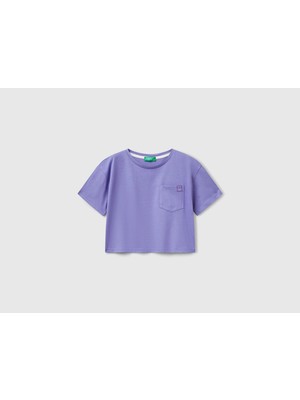 Benetton Kız Çocuk Arkası Baskılı Yama Cepli T-Shirt