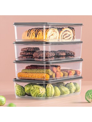 4'lü 1,75 Litre Buzdolabı Düzenleyici Organizer Mikrodalgaya Uygun Difriz Saklama Kabı Gri