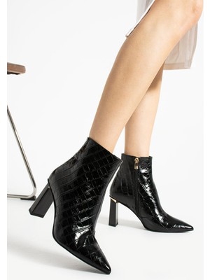 Kadın Hakiki Deri Topuklu Bot Siyah