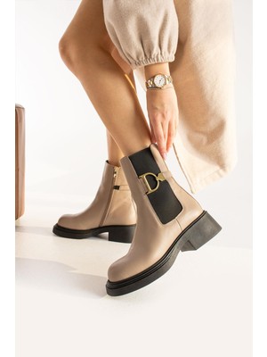 Kadın Hakiki Deri Bot Bej