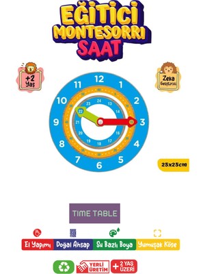 Ahşap Eğitici ve Öğretici Montessori Saat saati öğreniyorum