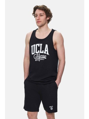 Ucla Pebble Siyah Sıfır Kol Oversize Baskılı Oversize Erkek Tshirt