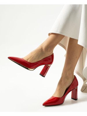 Kadın Hakiki Deri Topuklu Ayakkabı Kırmızı