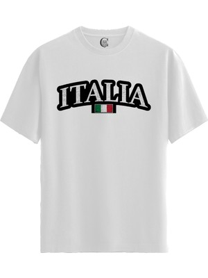 Color Luxe Italia Flag -  Pamuklu Erkek Beyaz Tişört - Premium Quality