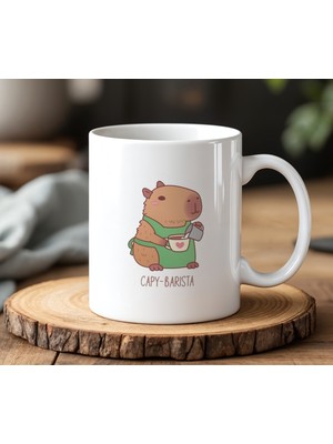 BB Design BB Desing  Kapibara Barista Tasarımlı Beyaz Seramik Baskılı Kupa Bardak 330 ml
