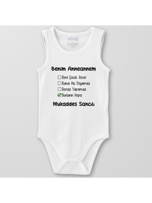 Ahoj  Organik Pamuk Benim Anneannem Beni Çok Sever Bebek Body Çıtçıtlı Zıbın Badi Kolsuz