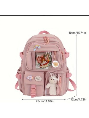 Büyük Boy Okul Çantası Rozetli Peluşlu Çok Cepli