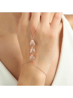 Nusret Takı 925 Ayar Rose Gümüş 3 Parça Kelebek Modeli Şahmeran Bileklik