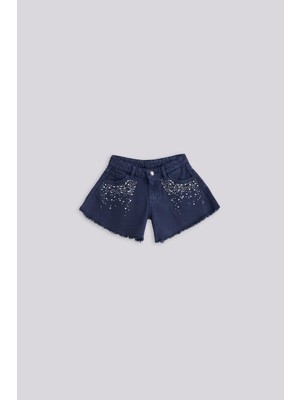Guess Bg Store Kız Çocuk Mavi Şort Regular Fit Cep Detaylı Yazlık Rahat Kesim