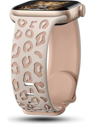 AktarMobile Apple Watch 7 8 9 45 mm Uyumlu Silikon Kordon Leopar Desenli Renkli Tasarım Kayış