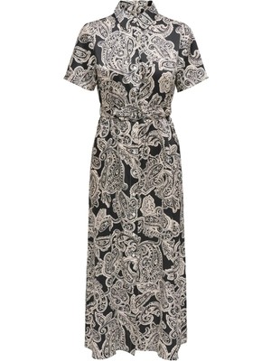 Only Kadın Onlpaula Desenli Toka Kemerli Maxi Elbise 15341613 Siyah
