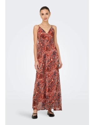 Only Kadın Onlvıkkı Ayarlanabilir Askılı V Yaka Maxi Elbise 15340008 Oranj