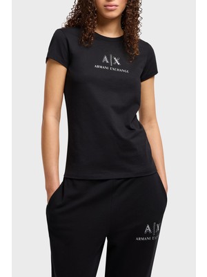 Armani Exchage Taşlı  Pamuk Slim Fit Bisiklet Yaka T Shirt Bayan T Shirt XW000386 AF10354 UC001