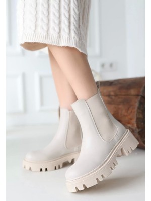 Ninle Bej Cilt Topuklu Bot