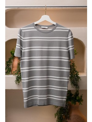 San&fa Bisiklet Yaka Çizgili Rayon Kumaş Slimfit T-Shirt