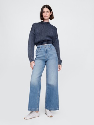 Kadın Mavi High Stride Wide-Leg Ankle Jean Pantolon