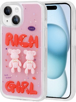 Vardar Aksesuar Apple iPhone 13 Uyumlu Kabartma Figürlü Parlak Minimini Silikon Kapak-Kırmızı