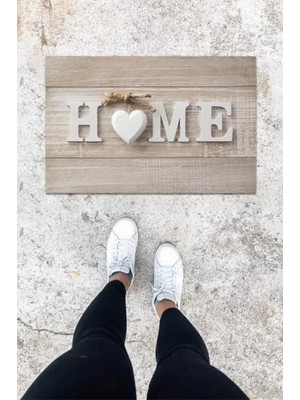 Dijital Baskı Beyaz Kalp Desen Kapı Önü Paspası K-1057