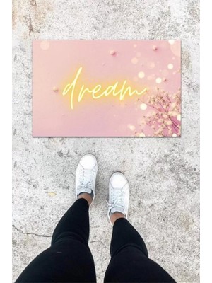 Dijital Baskı Pembe Karahindiba Desen Kapı Önü Paspası K-1006